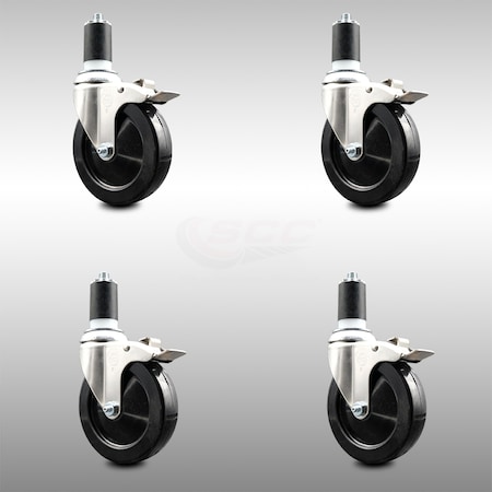 Service Caster 5 Inch 316SS Soft Rubber Swivel 1-1/2 Inch Expanding Stem Caster Set Lock Brake SCC-SS316TTLEX20S514-SRS-112-4